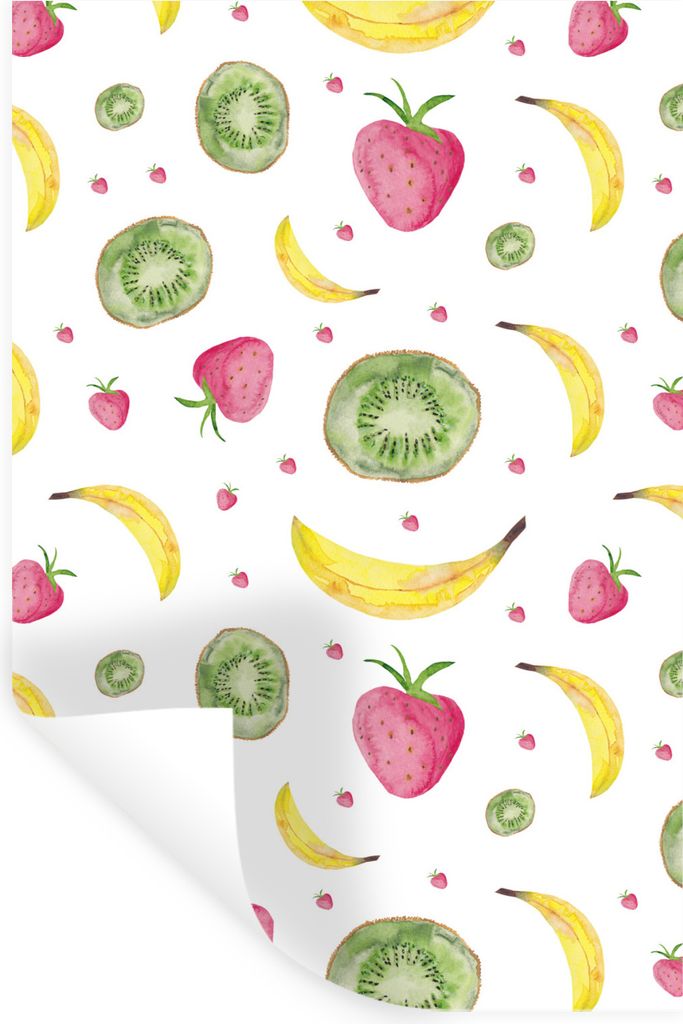 MuchoWow Wandtattoo Wandsticker Wandaufkleber Obst - Aquarell - Weiß 20x30 cm Selbstklebend und Repositionierbar - Sticker - Dekorfolie