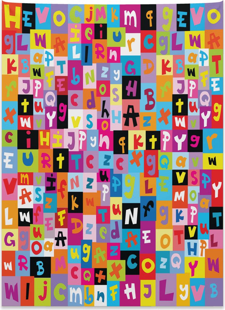 Abakuhaus Kids Wandteppich, Farbiges Alphabet Puzzle aus Weiches Mikrofaser Stoff Kein Verblassen Klare Farben Waschbar, 110 x 150 cm, Mehrfarbig