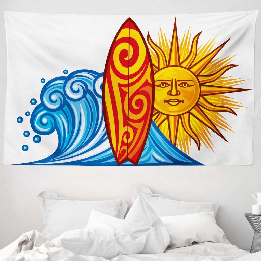ABAKUHAUS Reite die Welle Wandteppich, Ocean Wave Sun aus Weiches Mikrofaser Stoff Waschbar ohne Verblassen Digitaldruck, 230 x 140 cm, Vermilion G...