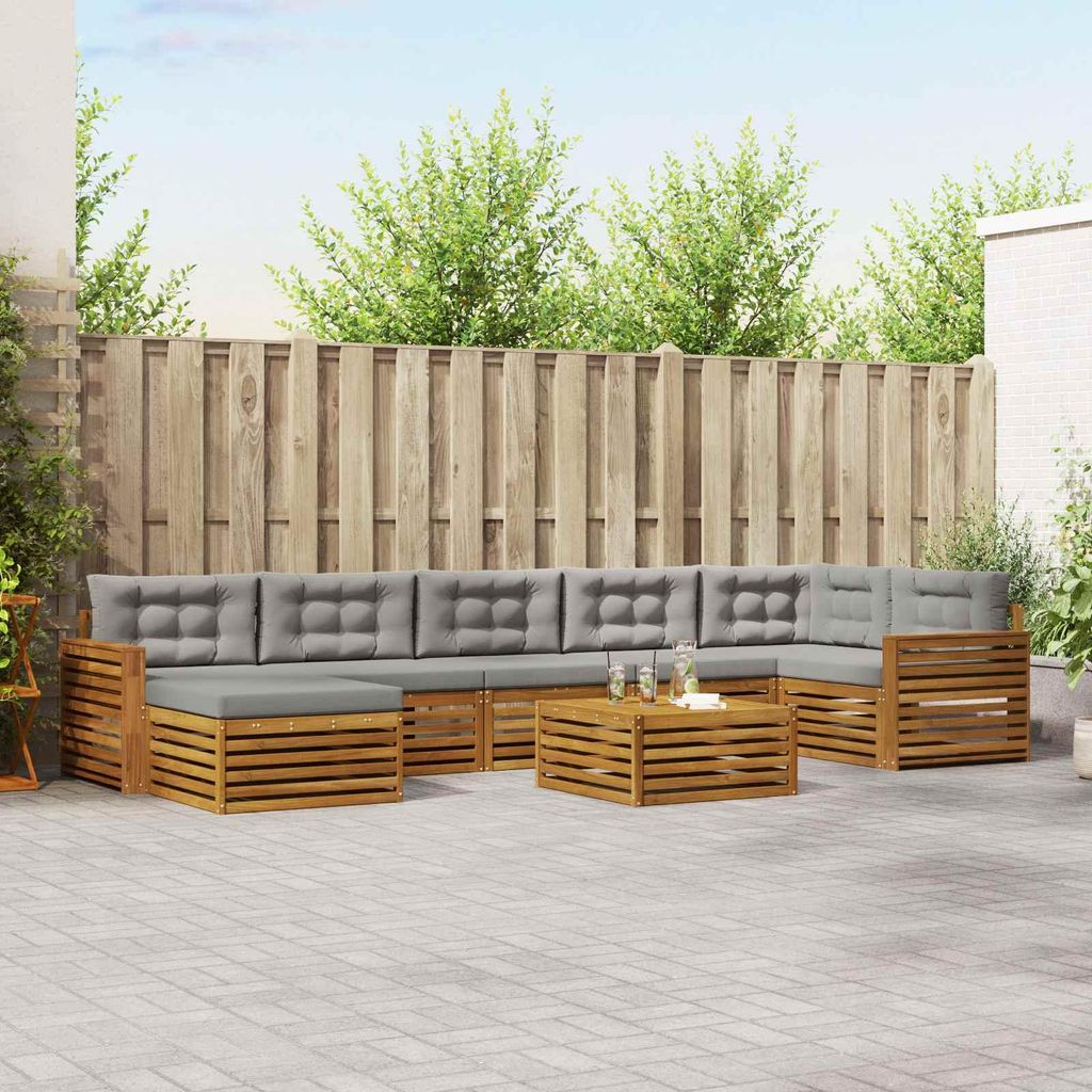 "Seasonal Sale"Sofagarnitur - CLORIS - Balkonmöbe/Sitzgruppe - 8 pcs - Moderne Design - Natürlich und Hellgrau Massivholz Akazie - Gartensofas DE...