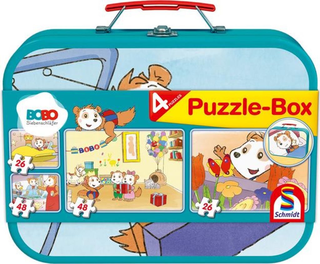 Bobo Siebenschläfer, Puzzle-Box, 2x26, 2x48 Teile im Metallkoffer