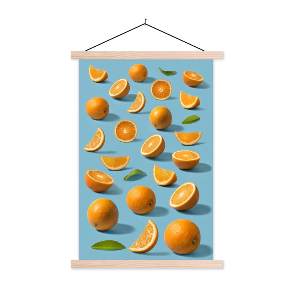 MuchoWow Textilposter Orange - Stilleben - Obst 40x60 cm mit holzfarbenen Rahmen - Poster