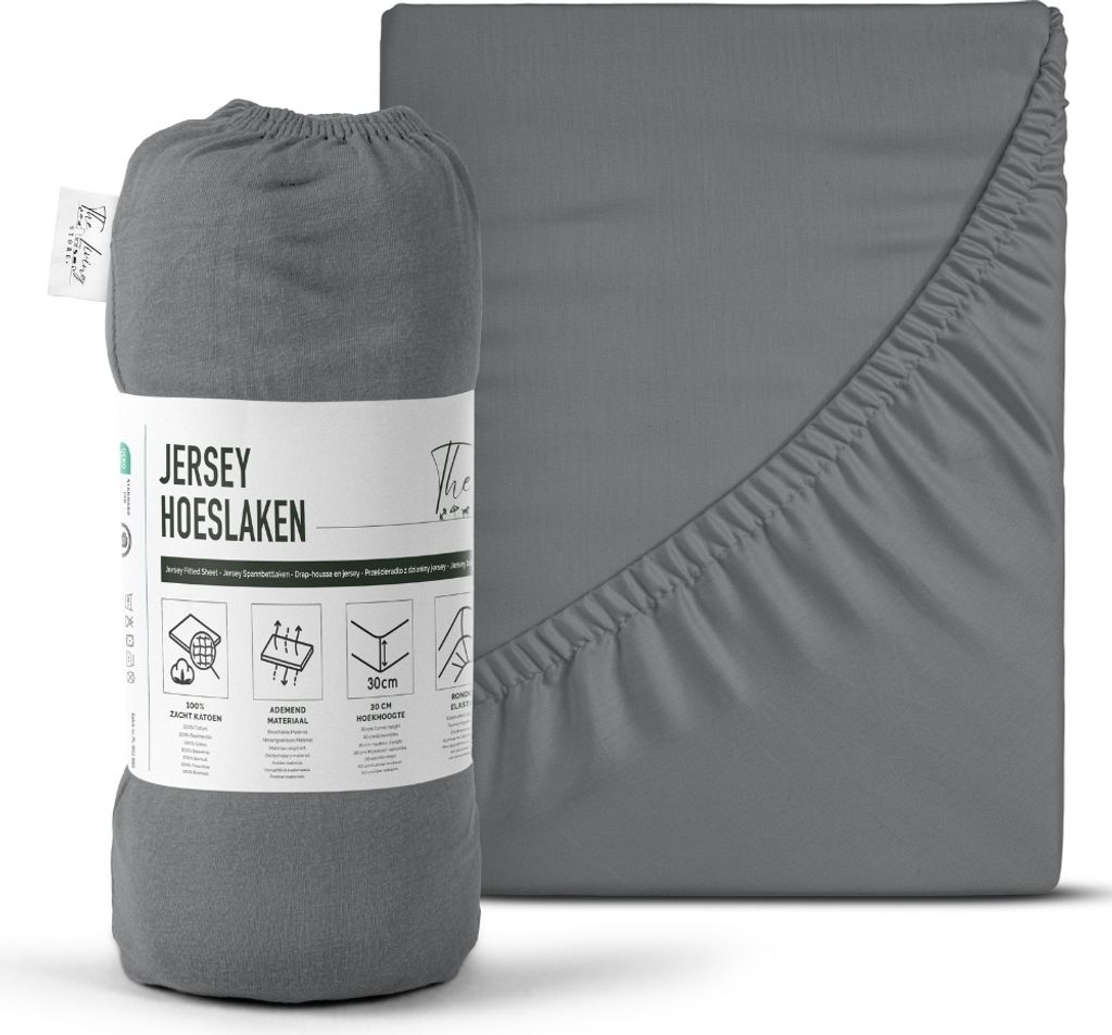 The Living Store – Baumwoll-Spannbettlaken – Single Jersey – 120/140 x 200 cm – 100 % Baumwolle – Anthrazit – Doppelbett – Hotelquali...