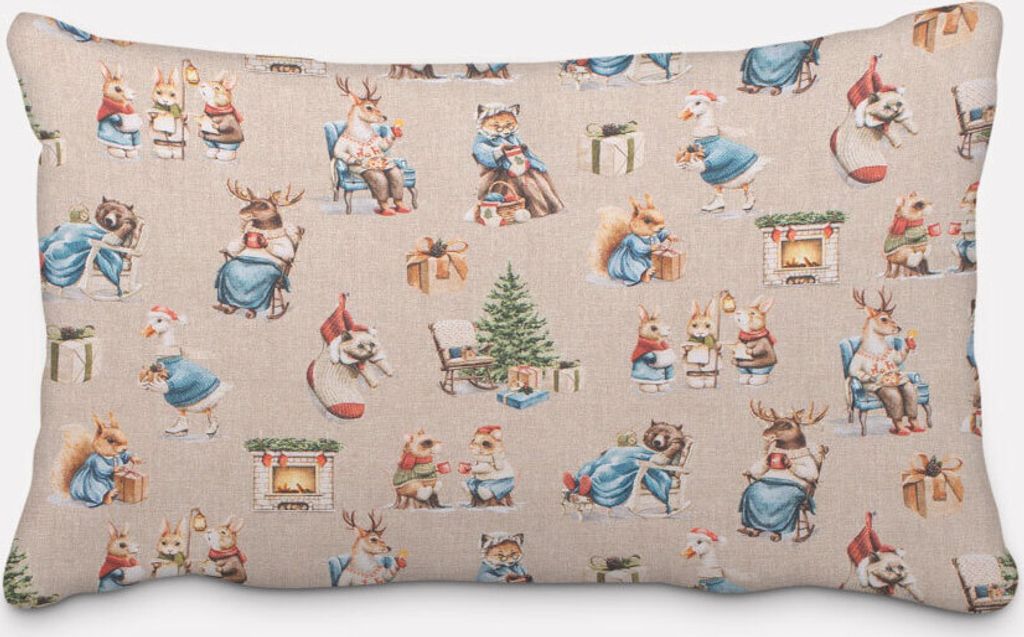 SCHÖNER LEBEN. Kissenhülle XMAS ANIMALS Weihnachten Tiere hellbraun grün rot verschiedene Größen Größe 60x80cm (HxB) 60x80cm (HxB) Größe