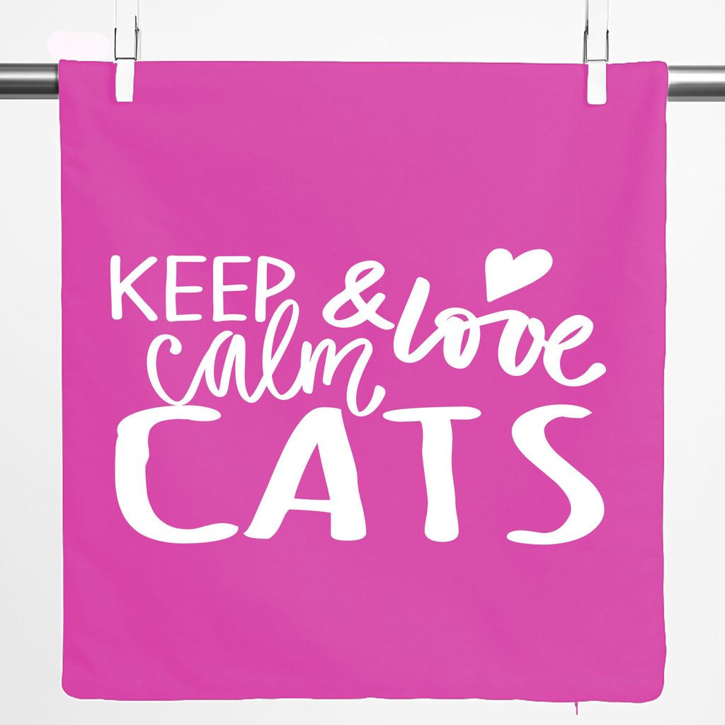 Huuraa Kissenbezug Keep calm and love Cats 40x40cm Fuchsia Baumwolle Dekokissenbezug Geschenkidee