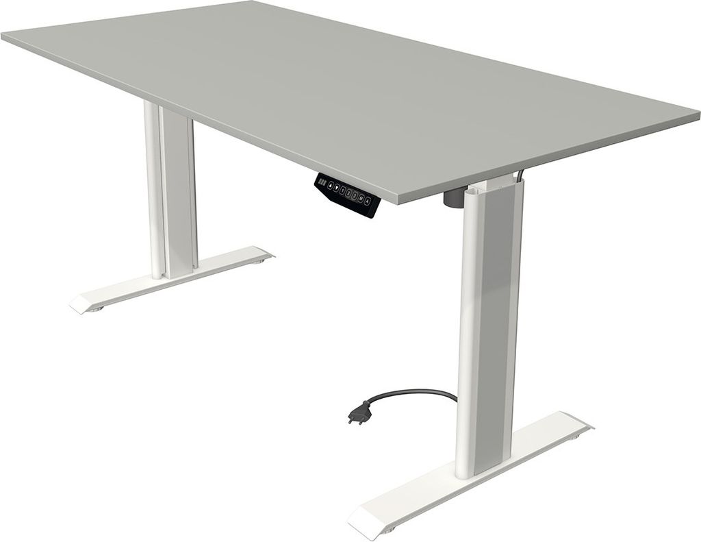 Kerkmann Move 1 advance elektrisch höhenverstellbarer Schreibtisch lichtgrau rechteckig, T-Fuß-Gestell weiß 160,0 x 80,0 cm