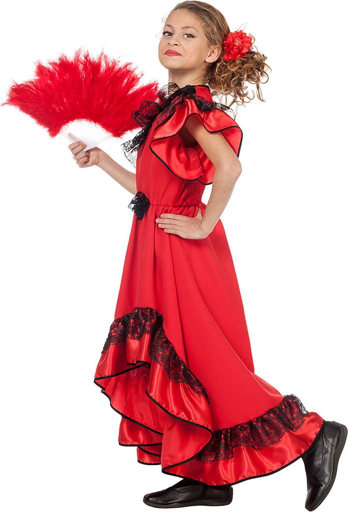 Spaans Meisje Carmen Flamenco Jurk Rood 140