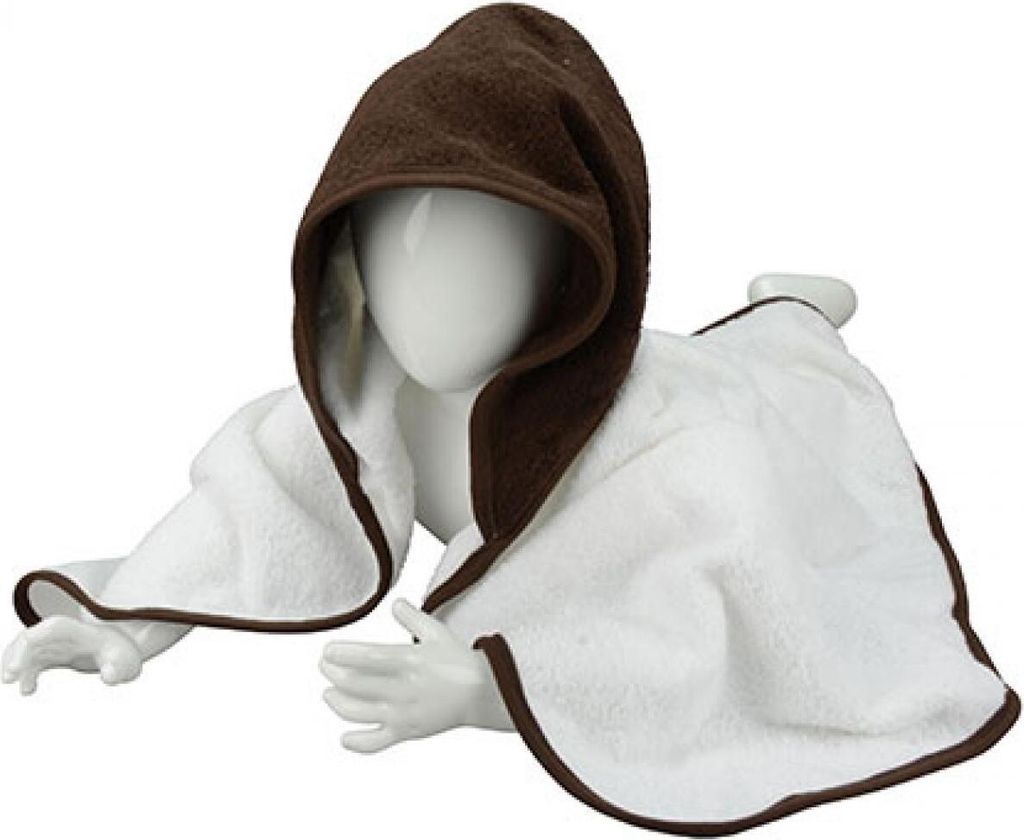 A&R 032.50 | Baby Hooded Towel / 75 x 75 cm - Farbe: White/Chocolate Brown/Chocolate Brown - Größe: 75 x 75 cm
