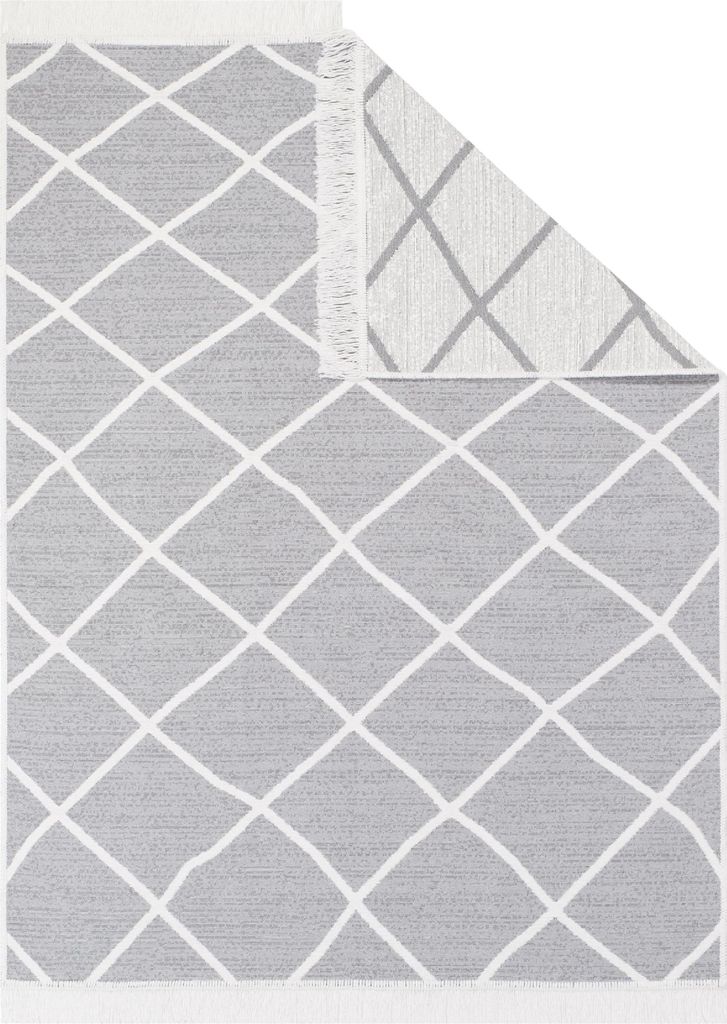 Tapiso Teppich AZTECA modern Fransen grau Wohnzimmer Schlafzimmer 60 x 110 cm