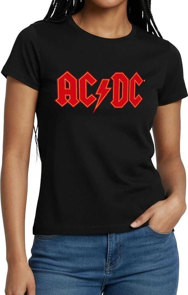 Spreadshirt AC/DC Rotes Logo Mit Blitz Frauen T-Shirt, XL, Schwarz
