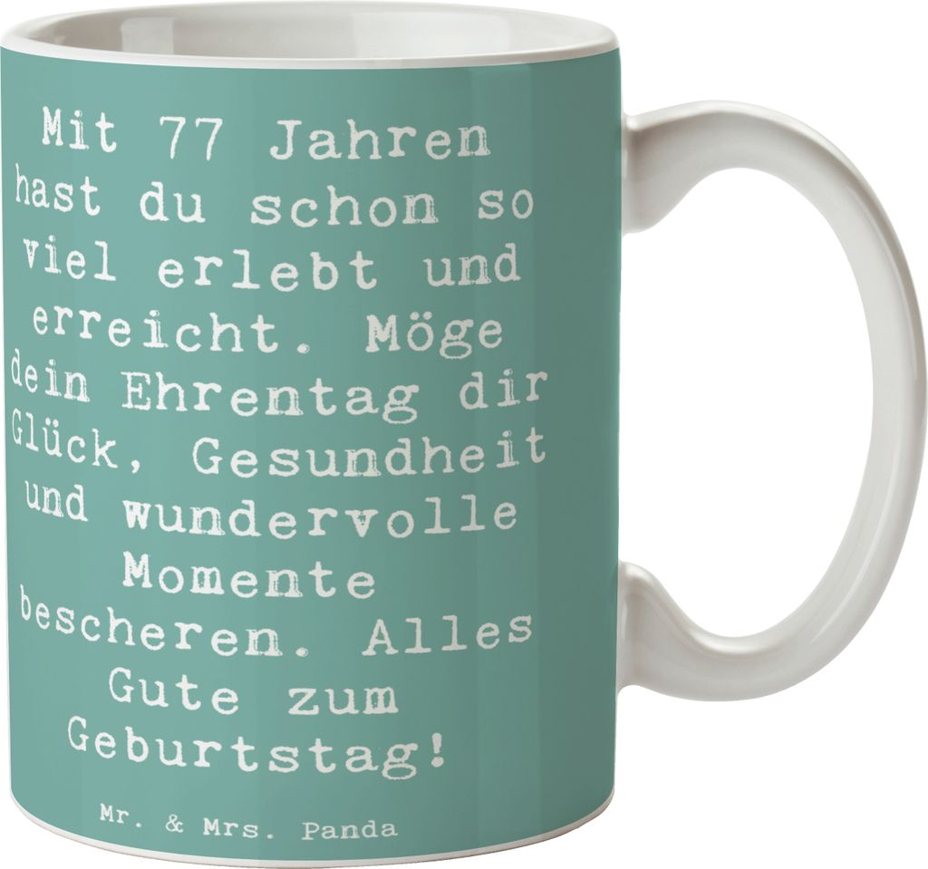 Mr. & Mrs. Panda Keramiktasse Spruch 77. Geburtstag Glückwunsch - Meeresbrise - Geschenk, besonderes Alter, schöne tasse, Trinkbecher, Lebensfreu...