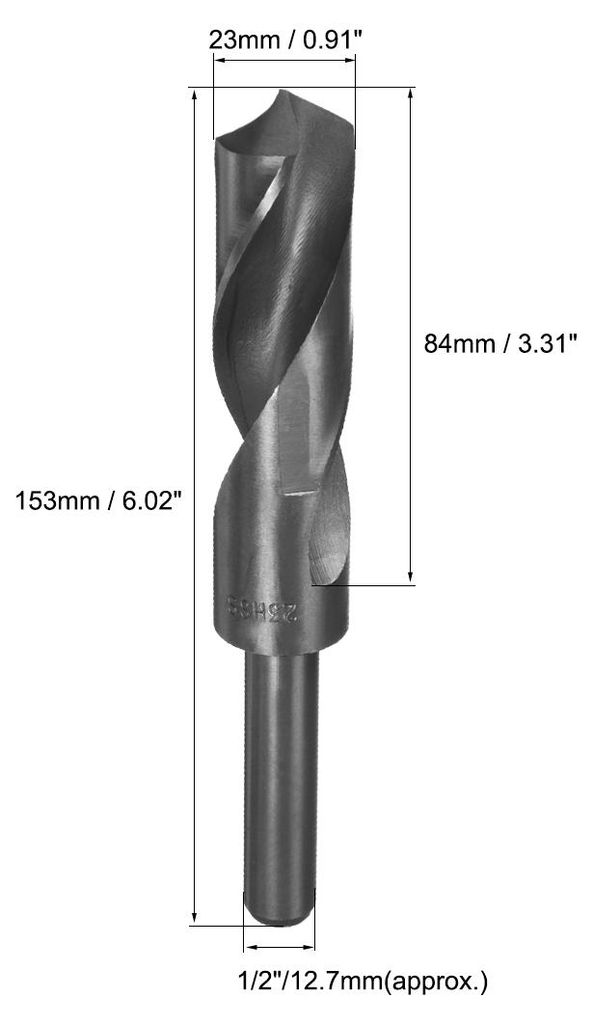 23 mm Bohrer mit Reduziertem Schaft HSS 9341 schwarz oxidiert mit 1/2 Zoll Zylinderschaft