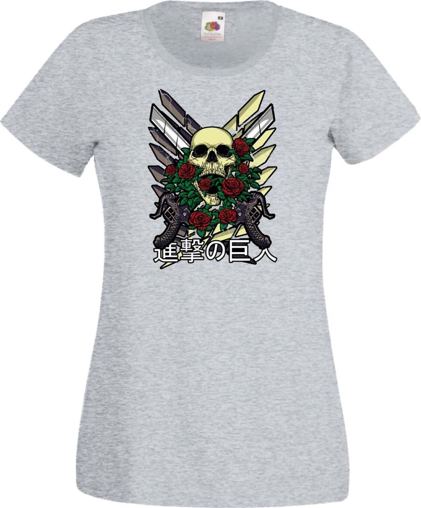 Damen T-Shirt Anime Manga Attack Anime On Titan 02 Beast Attack, Lady XL / Grau