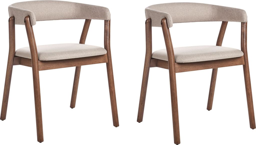 BELIANI Esszimmerstuhl 2er Set Beige Stoffbezug Gepolstert mit Armlehnen Dunkle Holzbeine Klassischer Stuhl mit Polstersitz für Wohnzimmer Esstisch