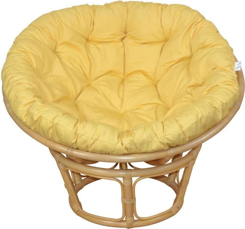 Papasansessel - Rattansessel ø 80 cm beige gebeizt, mit Auflage pastellgelb