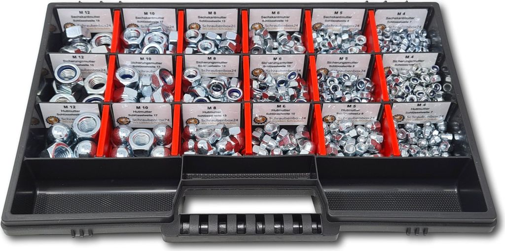Muttern Sortiment M4-M5-M6-M8-M10-M12 554 tlg. Schraubenbox Produktbild 