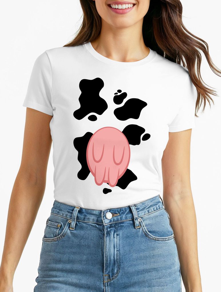 Damen T-Shirt Kuh Kostüm Verkleidung Karneval Fasching Fastnacht lustig Slim Fit Moonworks