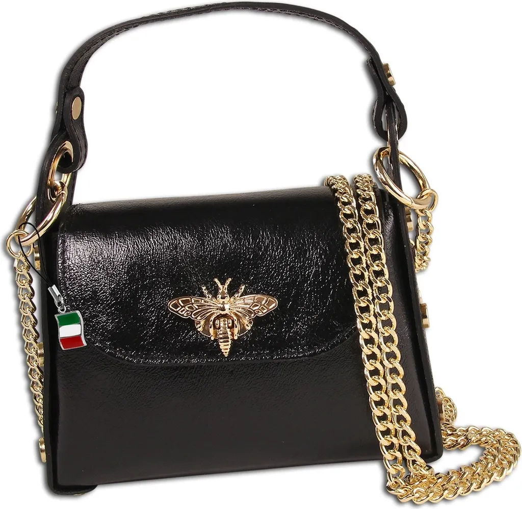 Florence OTM805M Borsa a Tracolla in Pelle Nera Metallizzata Made in Italy