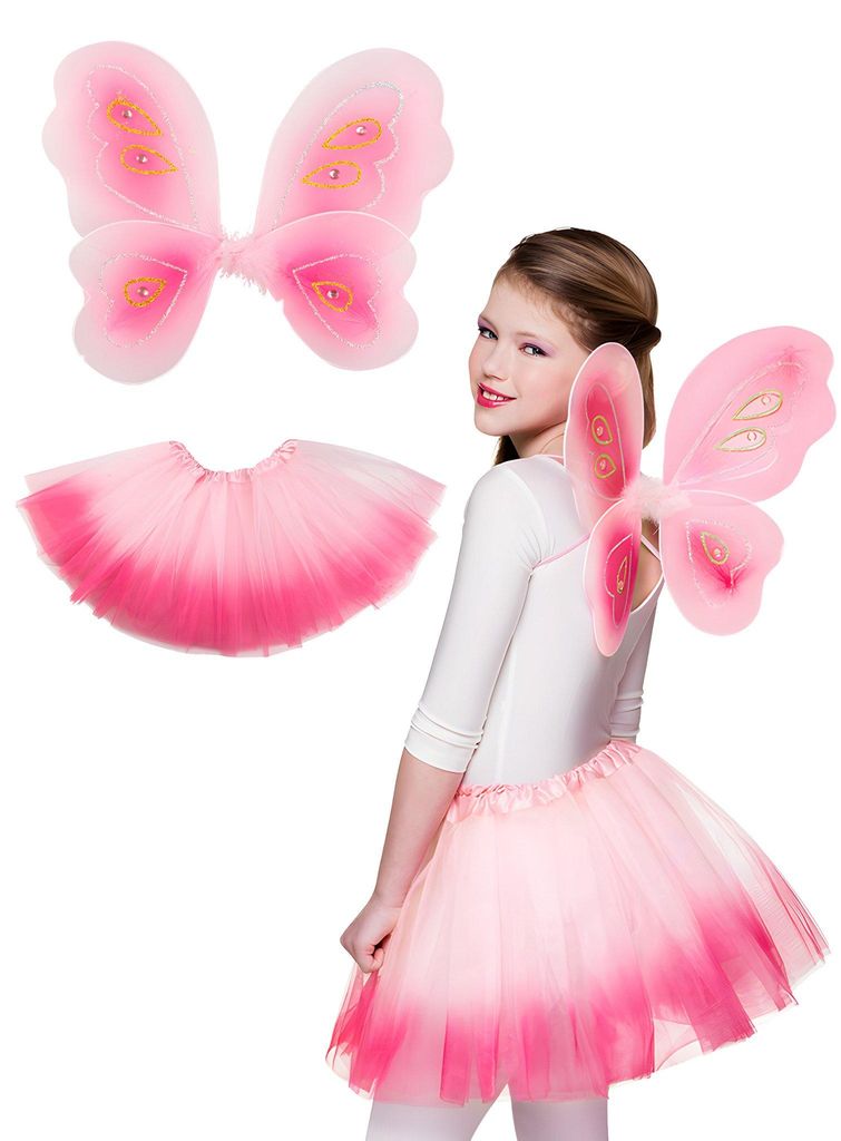 set di fasce ali di fata e tutù rosa per bambine Immagine del prodotto 
