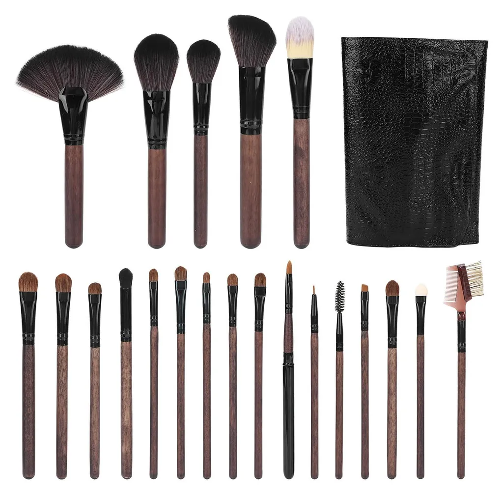 Ensemble de 21 pinceaux de maquillage avec manche en bois et trousse