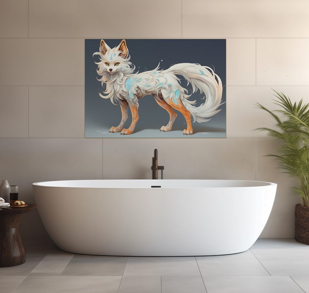 Wallario wasserfestes Poster selbstklebend 70 x 100 cm, Geheimnisvoller Fuchsgeist, Badezimmerposter Spritzschutz mit Hochglanzoberfläche in Glaso...