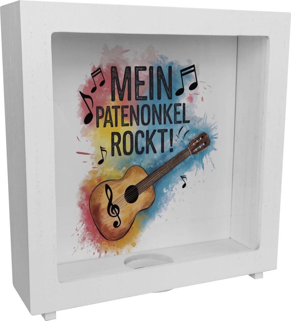 Mein Patenonkel rockt Rahmen Spardose aus Holz Gitarre