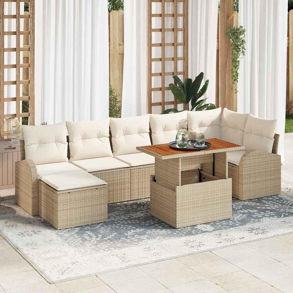 Maison Exclusive - Garten-Sofa-Set mit Speicher 8 pcs Beige Poly Rattan