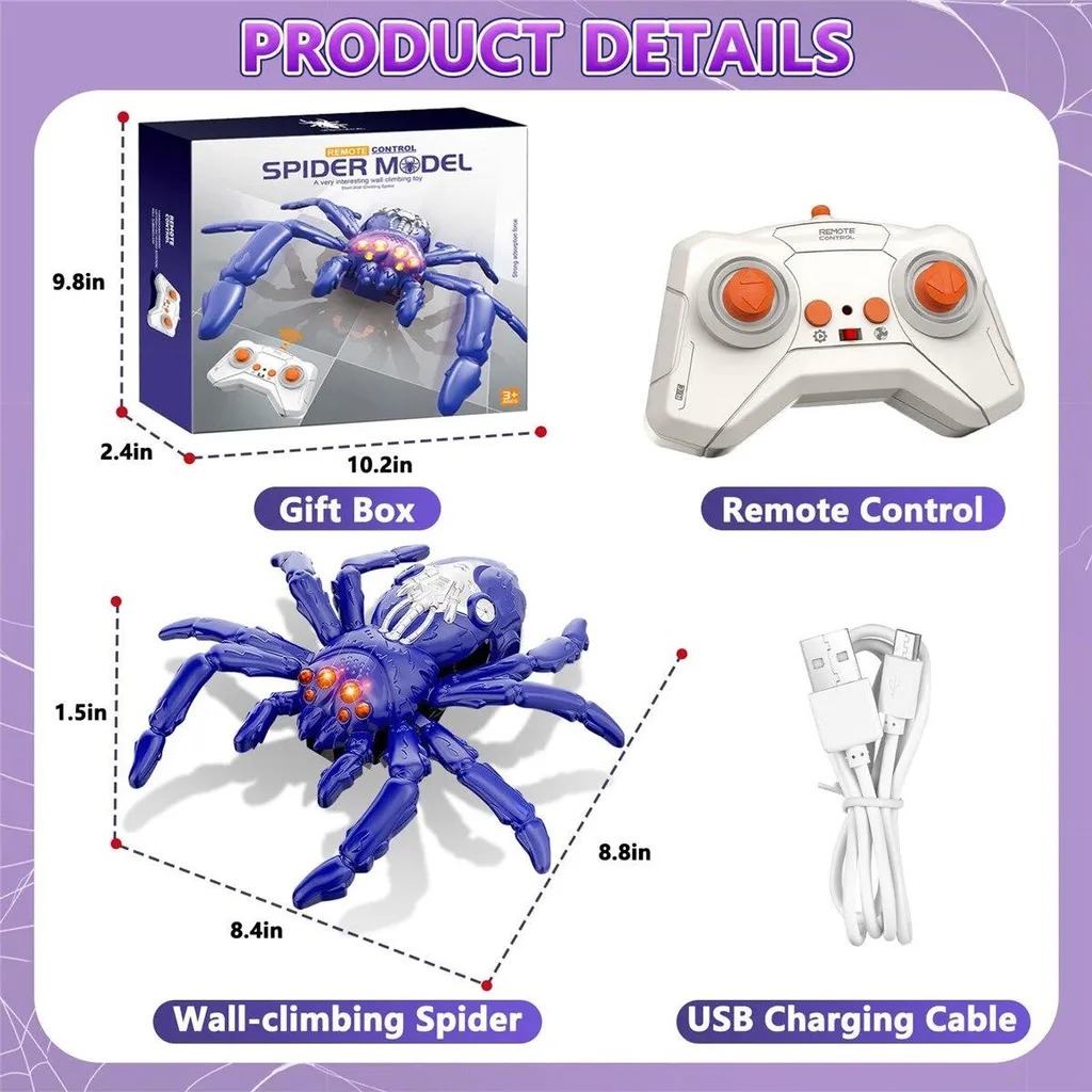 Cadeau Enfant : Araignée Télécommandée Violette pour Murs et Sols - 6