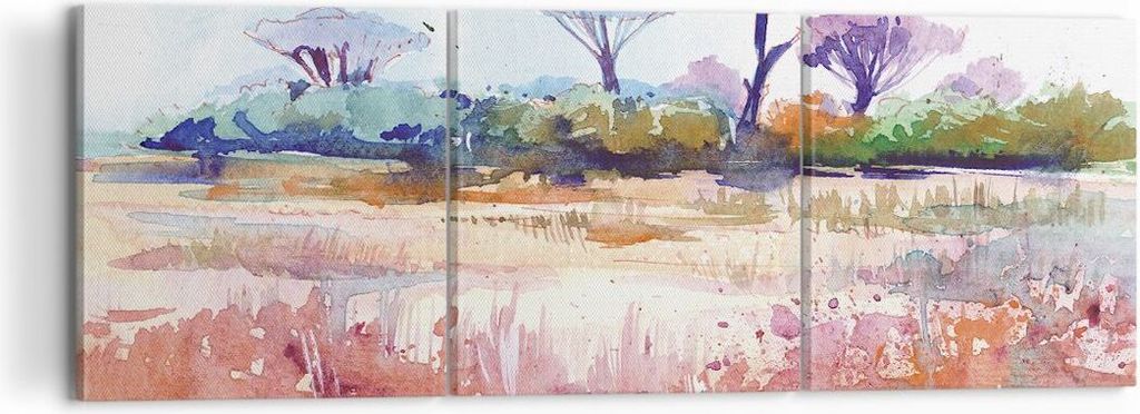 Bild auf Leinwand - Leinwandbild - 3 Teile - Aquarell Savanne Bäume - 120x40cm - Wand Bild - Wanddeko - Wandbilder - Leinwanddruck - Bilder - Wand...