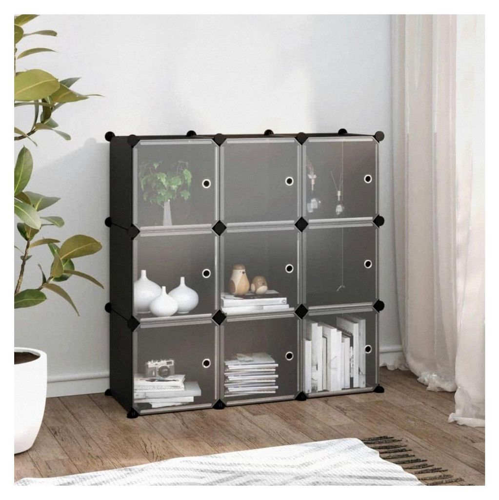 Regalsystem mit 9 Würfeln und Türen in Schwarz