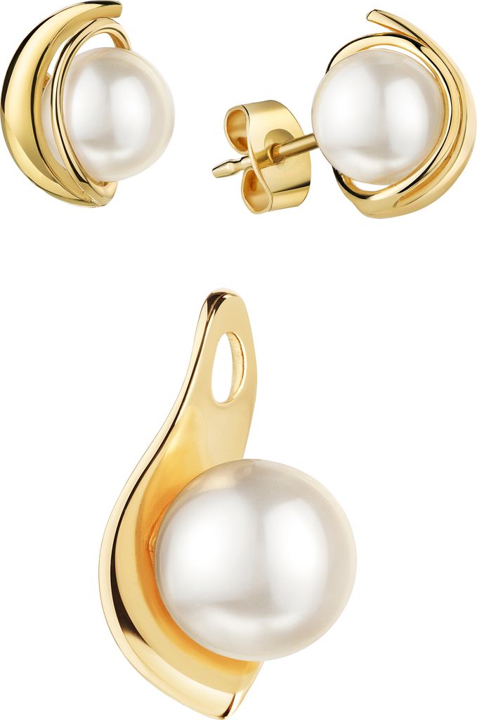 Perlen Schmuckset Goldanhänger und 2x Ohrstecker 585 Gold
