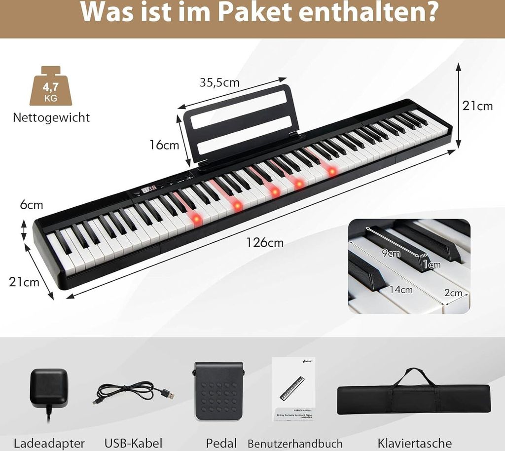 COSTWAY 88 kláves elektrické piano, digitální klávesy Obrázek produktu 6