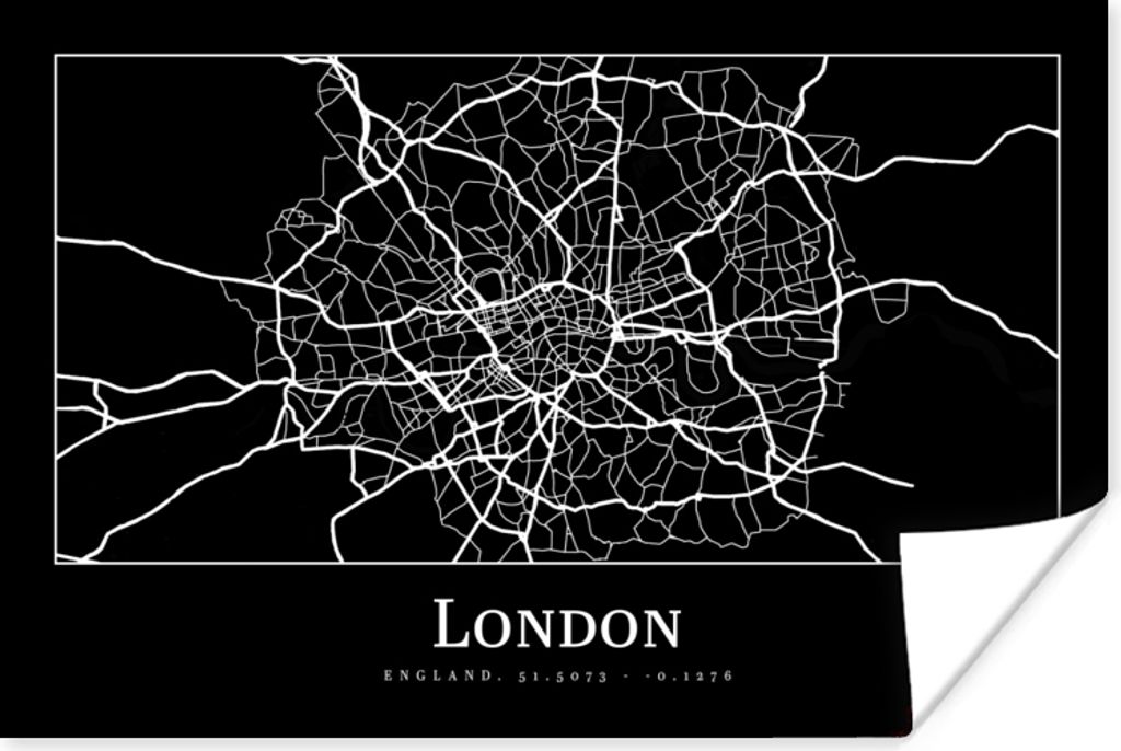 MuchoWow Poster Karte - Stadtplan - London 90x60 cm - Schlafzimmer
