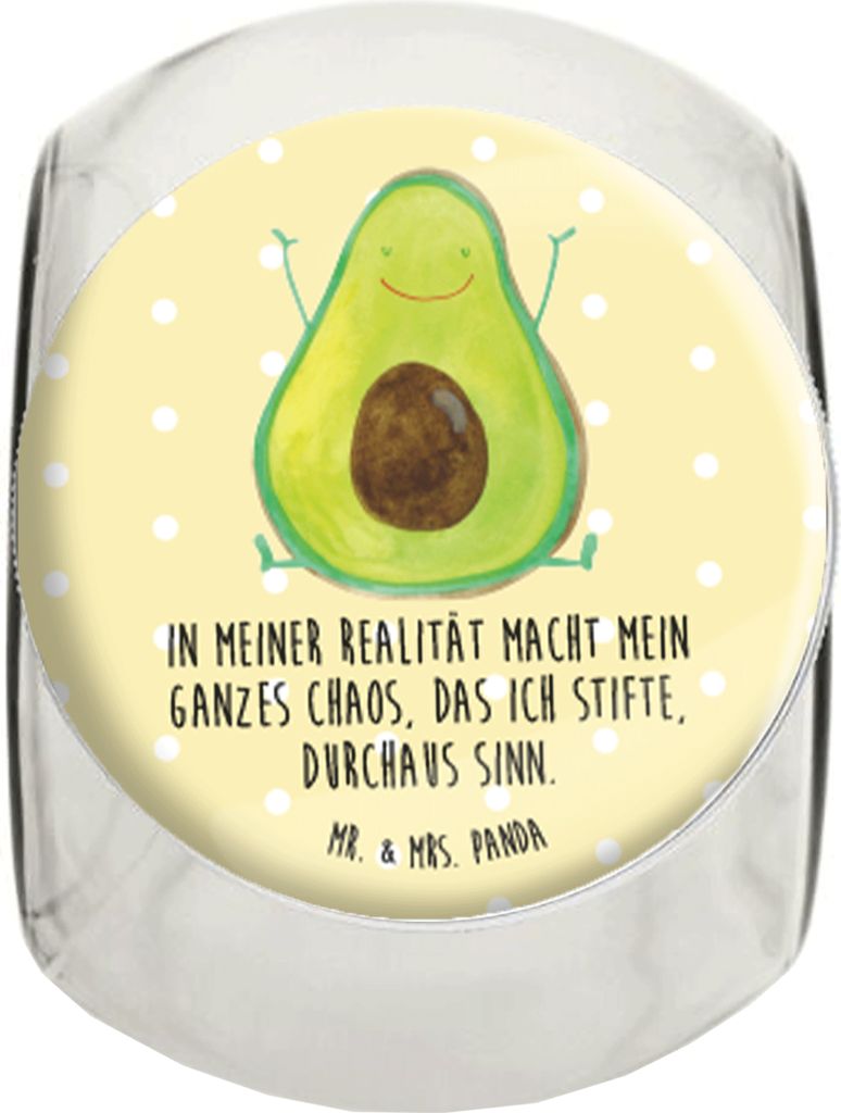 Mr. & Mrs. Panda Bonboniere Avocado Glücklich XL 2000ml - Gelb Pastell - Geschenk, Teedose, Chaos, Chaotisch, Vorratsdose, keksdose glas, Frucht, ...