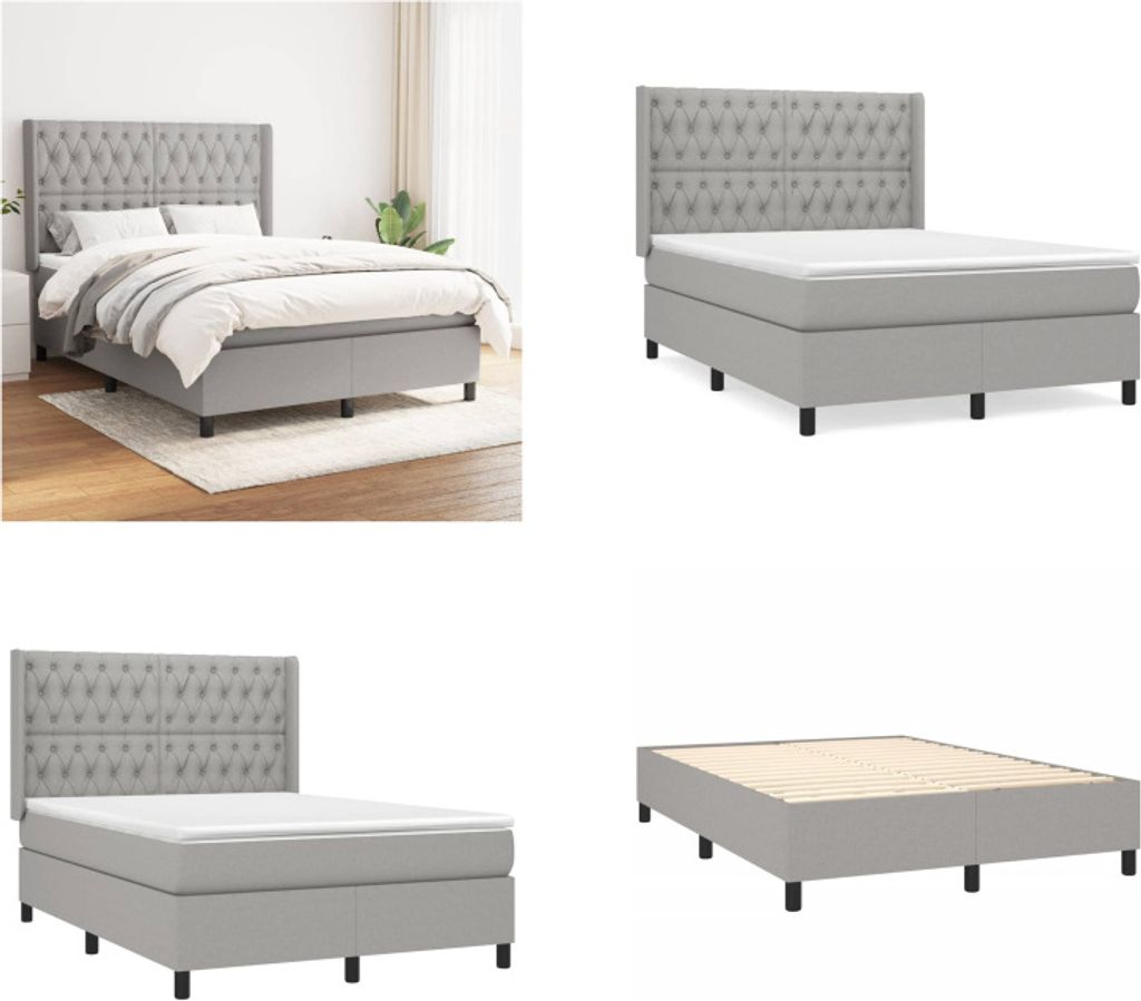 vidaXL Boxspringbett mit Matratze Hellgrau 140x190 cm Stoff - Boxspringbett - Boxspringbetten - Bett - Schlafzimmermöbel