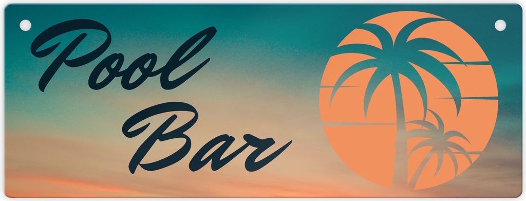 Pool Bar Metallschild mit Sonnenaufgang und Palmen