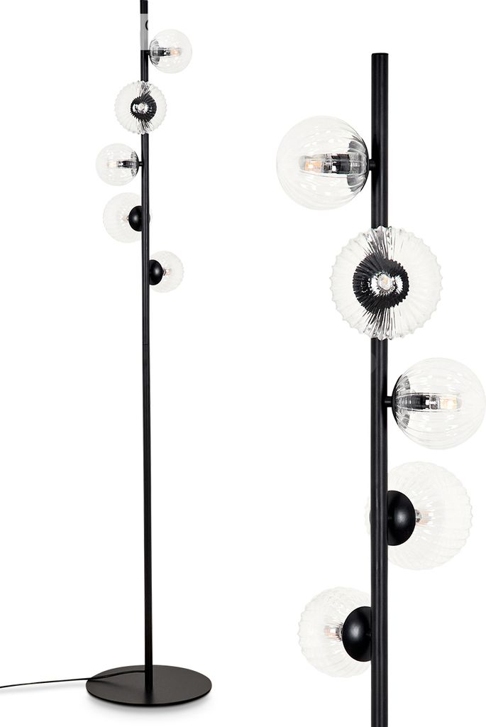 Garaguso Stehlampe aus Metall/Riffelglas in Schwarz/Klar