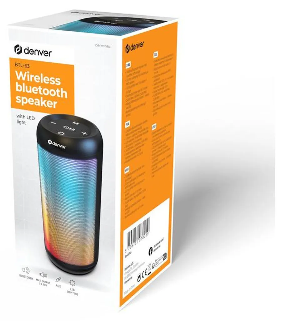Speaker Bluetooth Denver BTL-63: Audio Wireless 6W con USB-C e RGB - 8