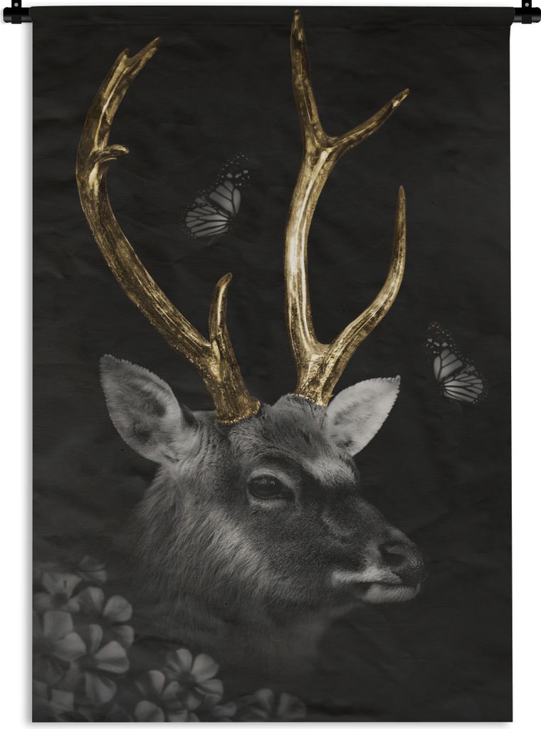 MuchoWow® Wandteppich Wandbehang Hirsch - Schmetterling - Produktbild 