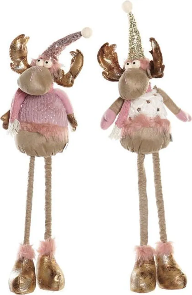 Figurines Rennes de Noël Roses et Or 50 cm Décoration Maison - 2 pcs