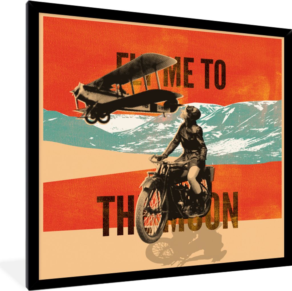 MuchoWow MuchoWow Gerahmtes Poster Mancave - Motor - Flugzeug - Vintage 40x40 cm - Poster mit zchwarzem Bilderrahmen - Mit Rahmen - Wanddekorat...