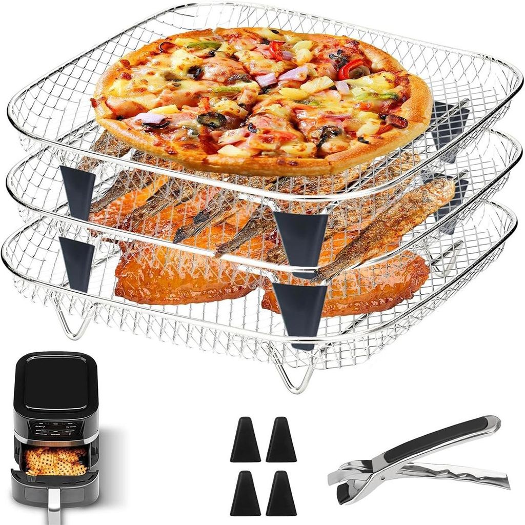 Airfryer Zubehör Set Edelstahl – 3-lagiger Gitterrost für Produktbild 