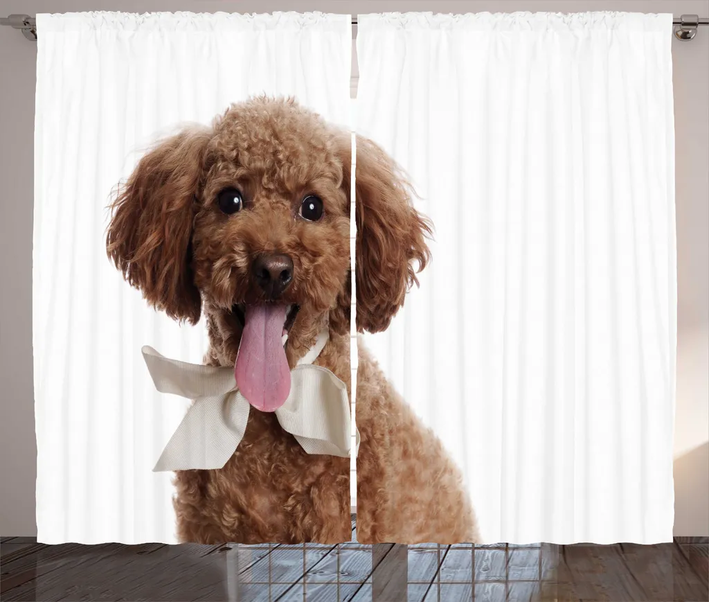 Rideau pour chambre ou salon motif chien caniche élégant 280x225 cm gris