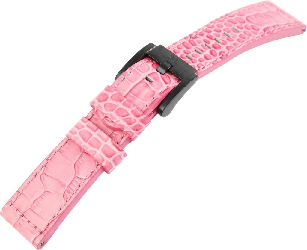 TW Steel Echt Leder Armband, 22 mm, rosafarben, schwarze Schließe