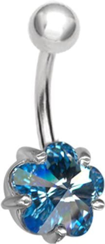 Bauchnabel Silber Piercing Blume Mit Kristall Elements - Aqua