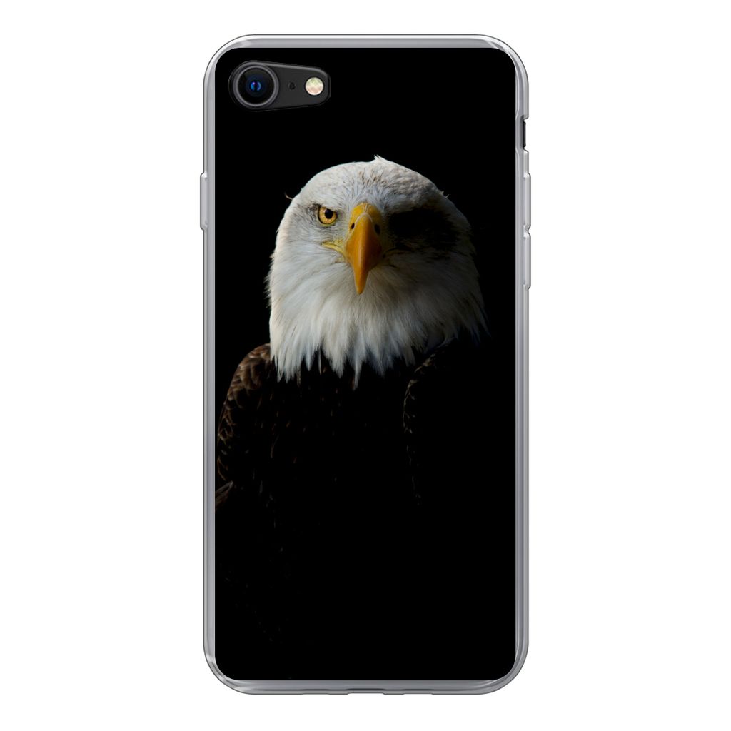MuchoWow Handyhülle Schutzhülle Hülle für iPhone 7 Adler - Vogel - Schwarz Silikon Softcase Handy Hülle - Kartenhalter