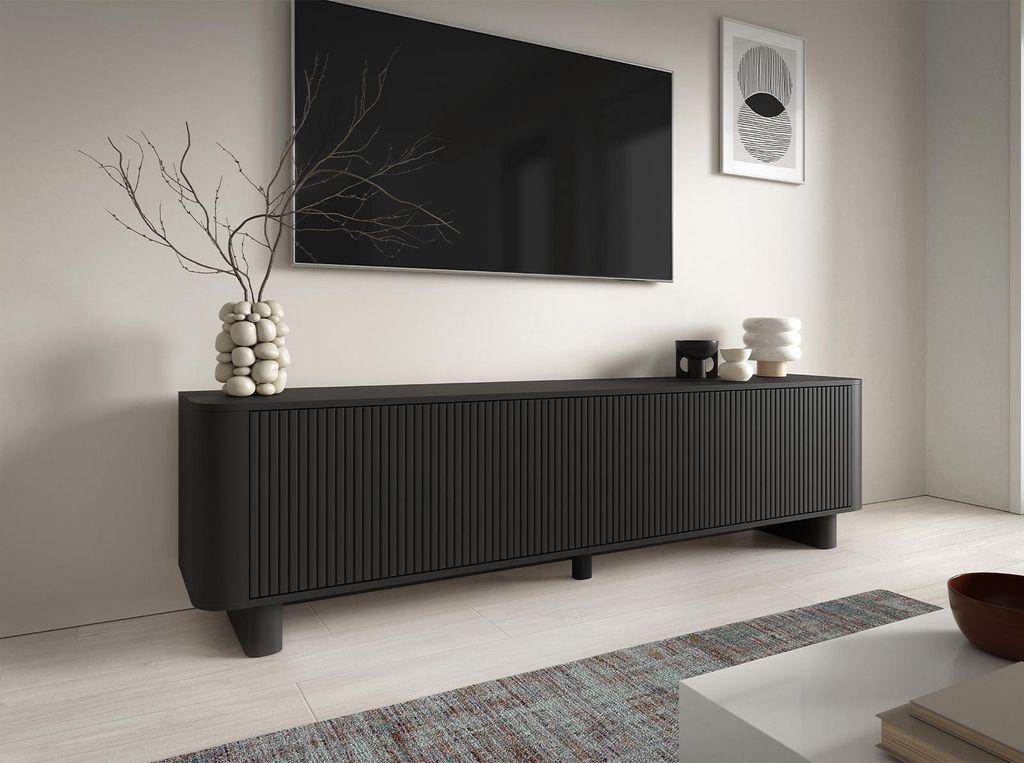 TV-Lowboard Misterio 180 cm modernes TV-Möbel Schwarz Produktbild 