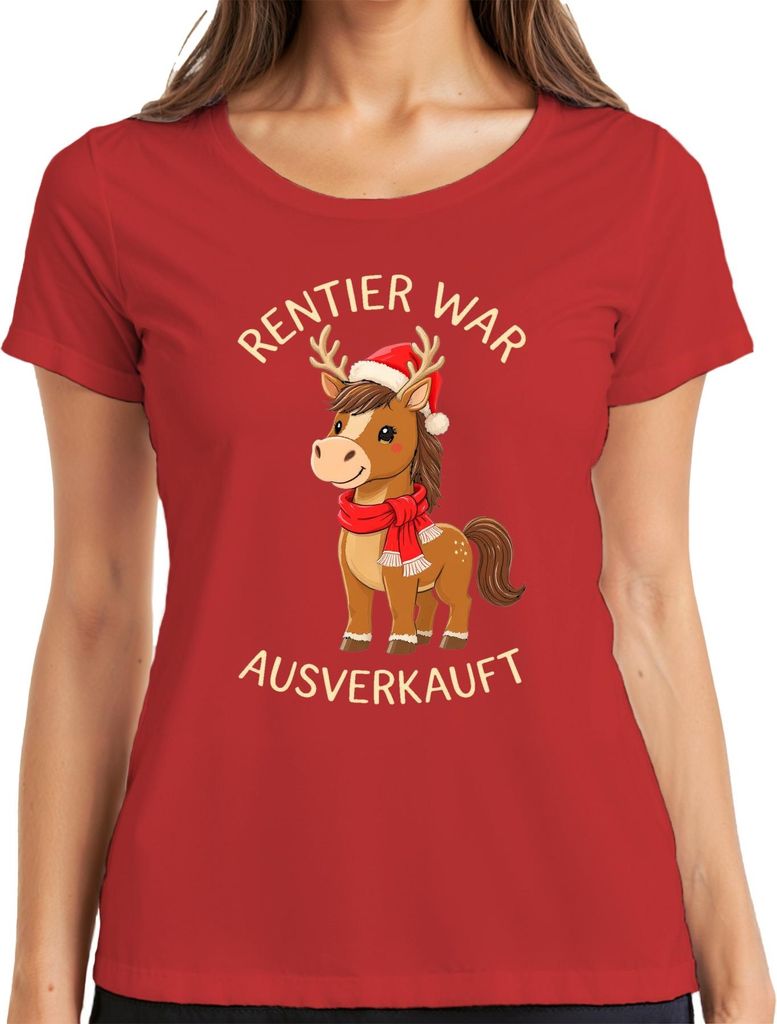 Rentier war t Weihnachten lustig Pferd Geweih niedlich Damen T-Shirt, Rot, XXL