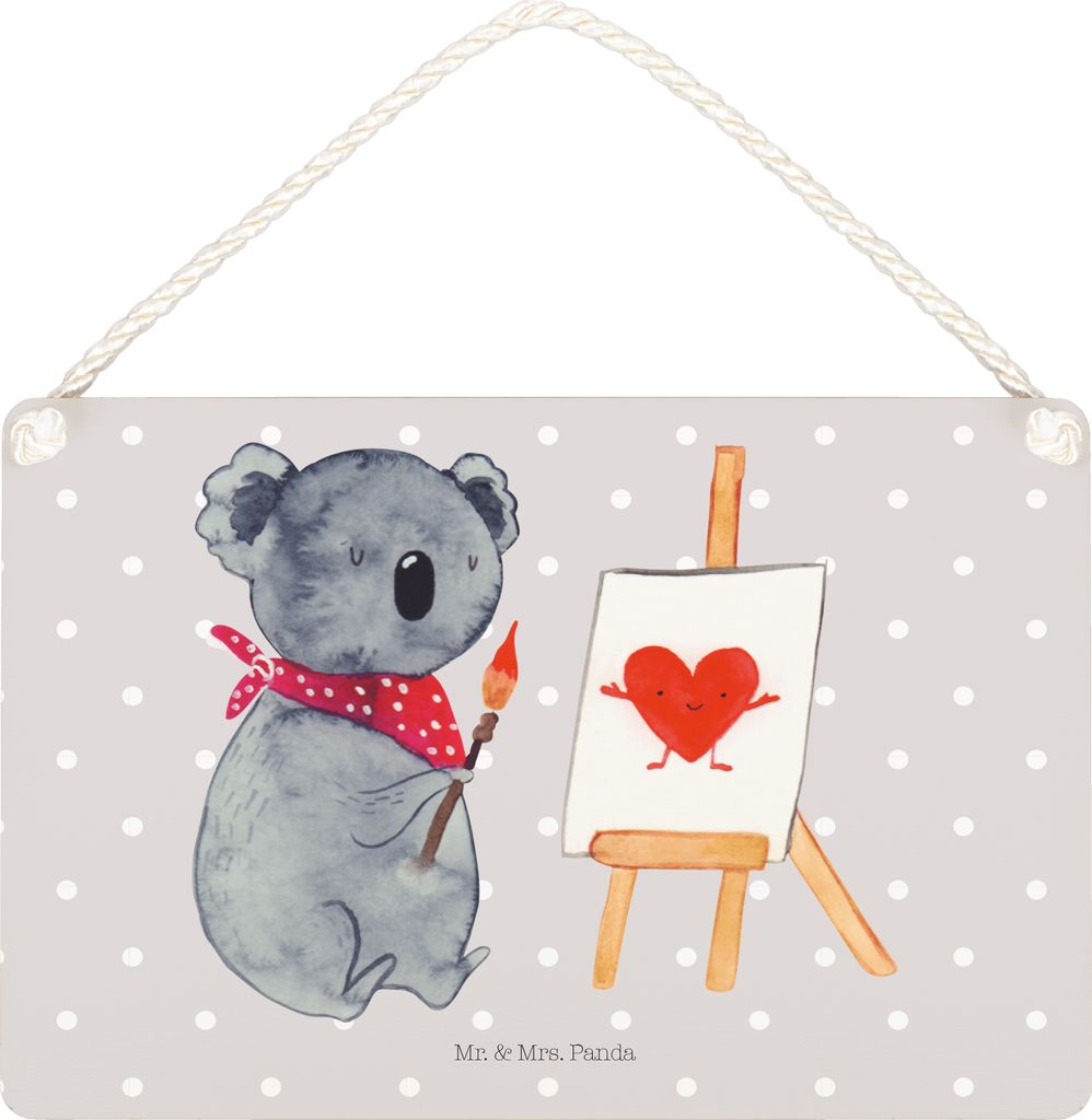 Mr. & Mrs. Panda Schild Koala Künstler DIN A5 - Grau Pastell - Geschenk, Gefühle, Deko Wandbild, Liebe, Holzschild, kleine aufmerksamkeit, holzbi...