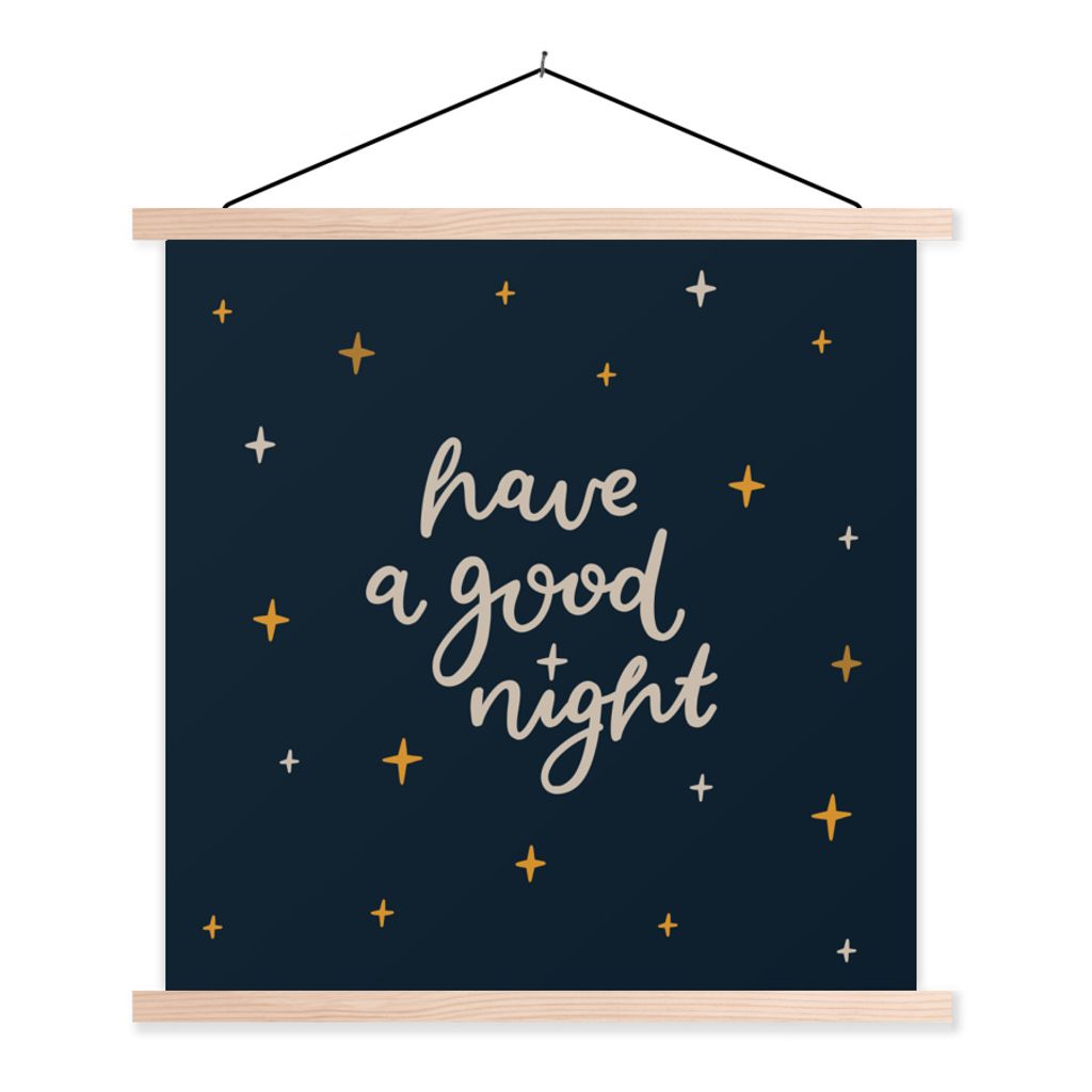 MuchoWow Textilposter Sprichwörter - Eine gute Nacht - Zitate - Kinder - Baby - Jungen - Mädchen 120x120 cm mit holzfarbenen Rahmen - Textil-Po...